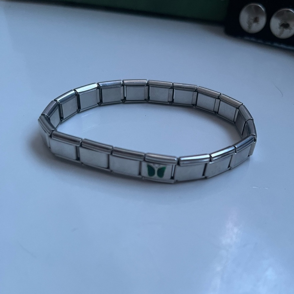 Silver Bracelet with Green Accent